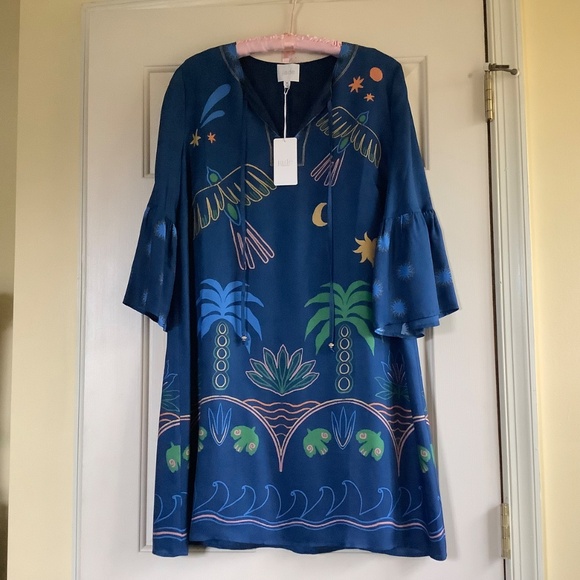Johnny Was Lorianne Silk Mini Dress Blue SZ L - Picture 2 of 16